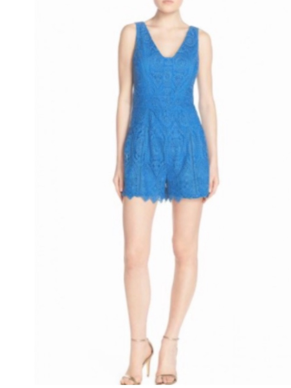 NWT Adelyn Rae Royal Blue Sleeveless Lace Romper Blue Size Small Scalloped Hem
